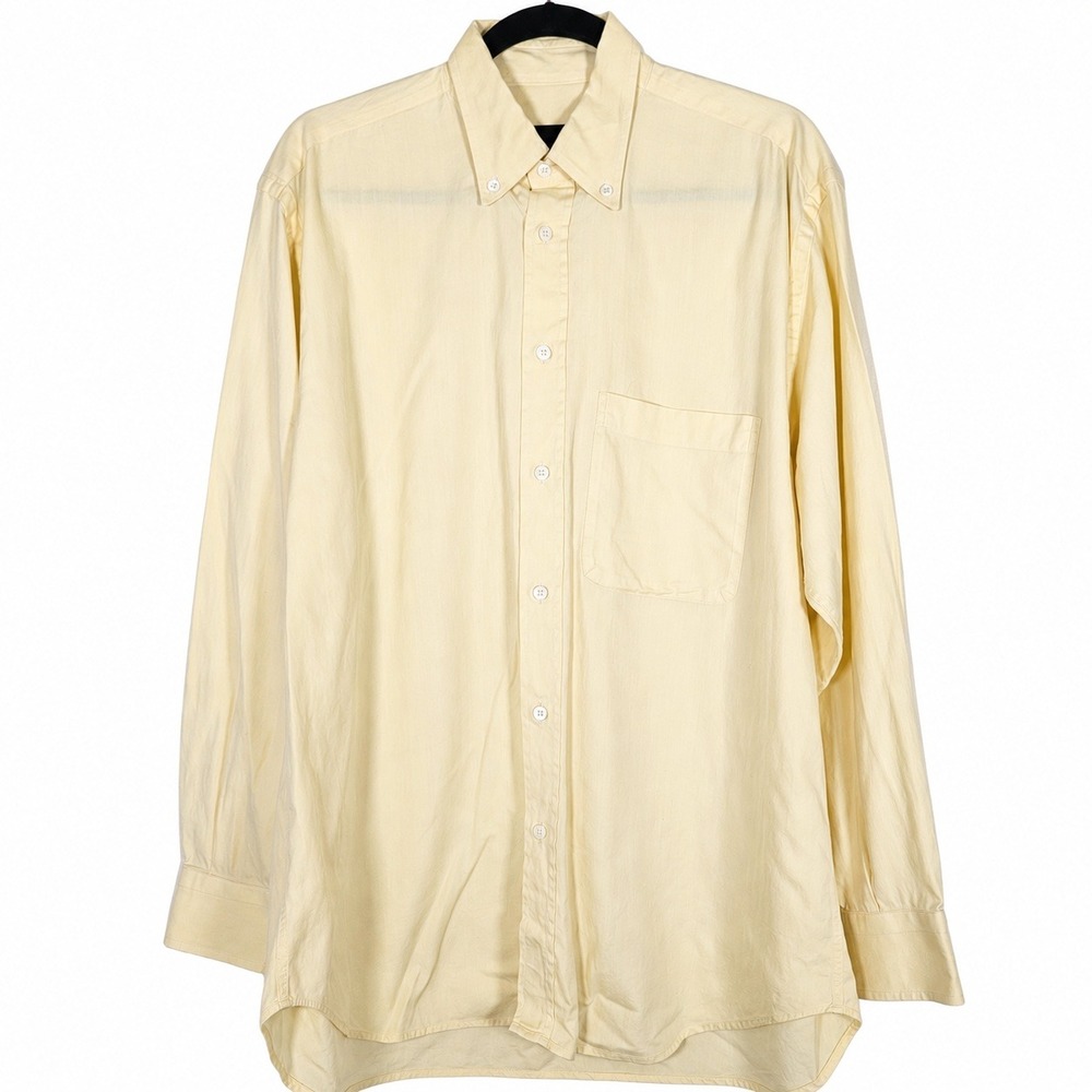 Brioni Dress Shirt Mens L Yellow Herringbone Button Down Cotton Sportswear Italy